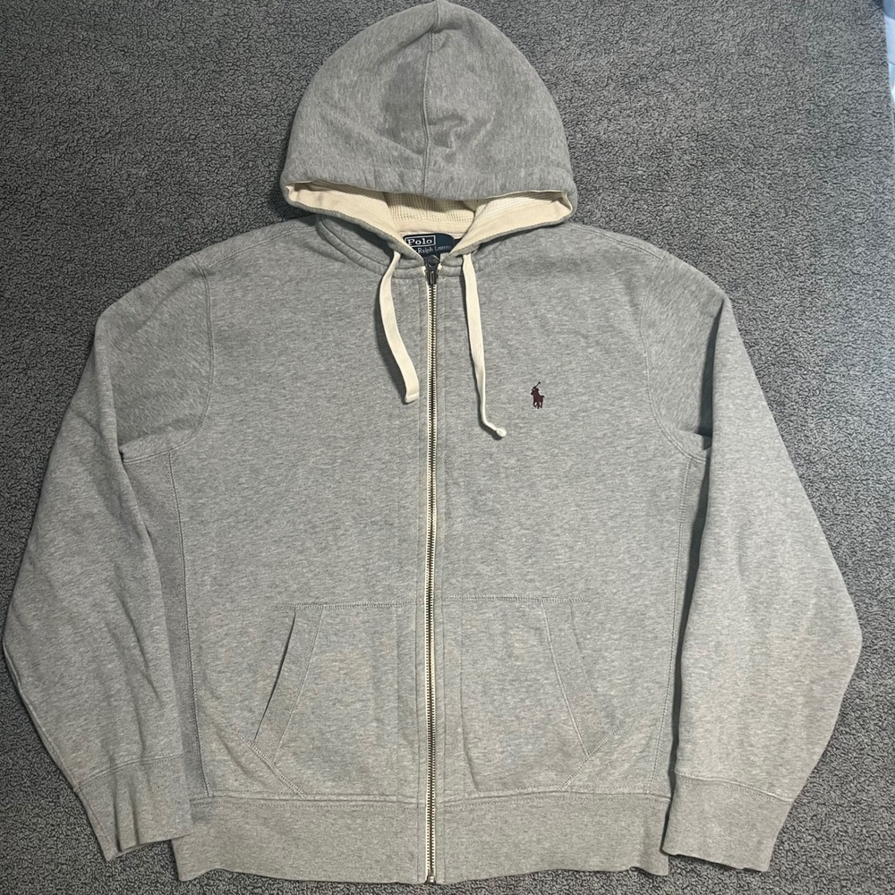 Vintage 2000's Polo Ralph Lauren Mens XL Full Zip Hoodie Gray Thermal Lined